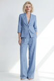 Dusty Blue Notched Lapel One Button Slim Fit Long Women Suit