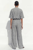 Grey Crew Neck Single Breasted Long Women Suit with Belt