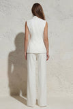 White Notched Lapel Ruched Slim Fit Long Women Suit