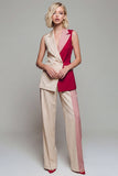Notched Lapel ColorBlock Light Khaki 2 Piece Women Suits