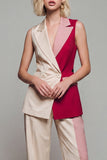 Notched Lapel ColorBlock Light Khaki 2 Piece Women Suits