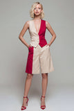 ColorBlock Light Khaki 2 Piece V Neck Women Suits