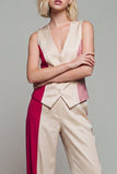 2 Piece ColorBlock Sleeveless Light Khaki Women Suits