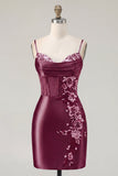 Navy Corset Satin Bodycon Embroidered Homecoming Dress