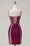 Navy Corset Satin Bodycon Embroidered Homecoming Dress
