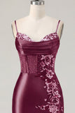 Navy Corset Satin Bodycon Embroidered Homecoming Dress