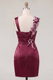 Navy Satin Ruched Embroidered Bodycon Homecoming Dress