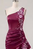 One Shoulder Navy Satin Asymmetrical Ruched Bodycon Mini Homecoming Dress