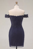 Navy Off the Shoulder Beaded Bodycon Homecoming Dress