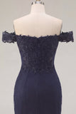 Navy Off the Shoulder Beaded Bodycon Homecoming Dress