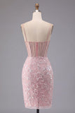 Sparkly Dark Green Floral Corset Bodycon Sequins Short Homecoming Dress