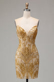 Sparkly Golden Bodycon Sweetheart Sequins Mini Homecoming Dress