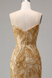 Sparkly Golden Bodycon Sweetheart Sequins Mini Homecoming Dress