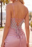 Satin Blush Bodycon Corset Ruched Homecoming Dress with Rhinestones