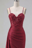 Burgundy Bodycon Corset Ruched Beaded Homecoming Dress with Side Cape