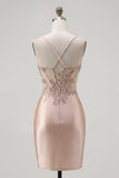 Champagne Bodycon Corset Ruched Beaded Homecoming Dress