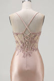 Champagne Bodycon Corset Ruched Beaded Homecoming Dress