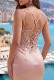 Champagne Bodycon Corset Ruched Beaded Homecoming Dress