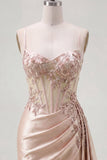 Champagne Bodycon Corset Ruched Beaded Homecoming Dress with Sash