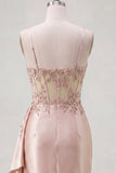 Champagne Bodycon Corset Ruched Beaded Homecoming Dress with Sash