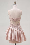 Champagne A-Line Corset Ruched Homecoming Dress with Beading