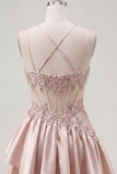 Champagne A-Line Corset Ruched Homecoming Dress with Beading