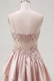 Champagne A-Line Corset Ruched Homecoming Dress with Beading
