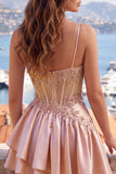 Champagne A-Line Corset Ruched Homecoming Dress with Beading
