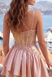 Champagne A-Line Corset Ruched Homecoming Dress with Beading