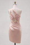 Champagne One Shoulder Bodycon Sheer Corset Ruched Homecoming Dress with Beading