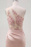 Champagne One Shoulder Bodycon Sheer Corset Ruched Homecoming Dress with Beading