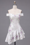 Cold Shoulder A-Line White Floral Homecoming Dress with Beading