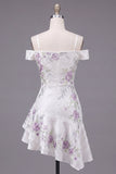 Cold Shoulder A-Line White Floral Homecoming Dress with Beading