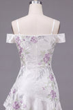 Cold Shoulder A-Line White Floral Homecoming Dress with Beading