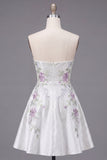 A-Line Sweetheart White Floral Homecoming Dress with Beading