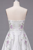 A-Line Sweetheart White Floral Homecoming Dress with Beading