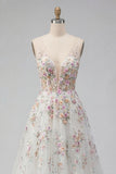 White A Line Sequin Long Wedding Dress with 3D Flowers