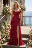 Sparkly Burgundy Off the Shoulder A Line Beaded Long Formal Dress with Cape