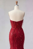 Sparkly Burgundy Mermaid Long Beaded Formal Dress with Slit