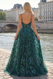 Sparkly Dark Green Corset Tulle High Low Sequin Formal Dress