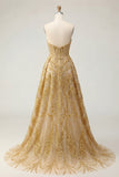 Sparkly Golden Sweetheart Bodycon Corset Beaded Mini Formal Dress with Ruffles Chapel Train