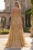 Sparkly Gold Strapless Mermaid Formal Dress with Side Drape