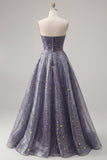 Elegant Dusty Blue Starry Ruched Strapless A-Line Long Formal Dress