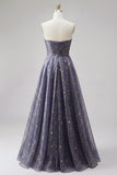 Celestial Midnight Enchanting Starry A-Line Sweetheart Long Formal Dress with Bow