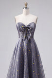 Celestial Midnight Enchanting Starry A-Line Sweetheart Long Formal Dress with Bow