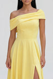 Yellow A-Line One Shoulder Maxi Dress with Slit