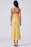 Sage Halter Neck Mermaid Midi Dress with Floral Embroidery