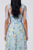 Blue Floral Corset A Line Maxi Dress with Slit