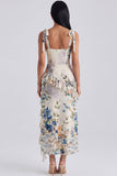 Ivory Floral Corset Sheath Midi Dress with Slit
