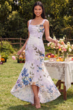 Ivory Square Neck Floral Mermaid Maxi Dress